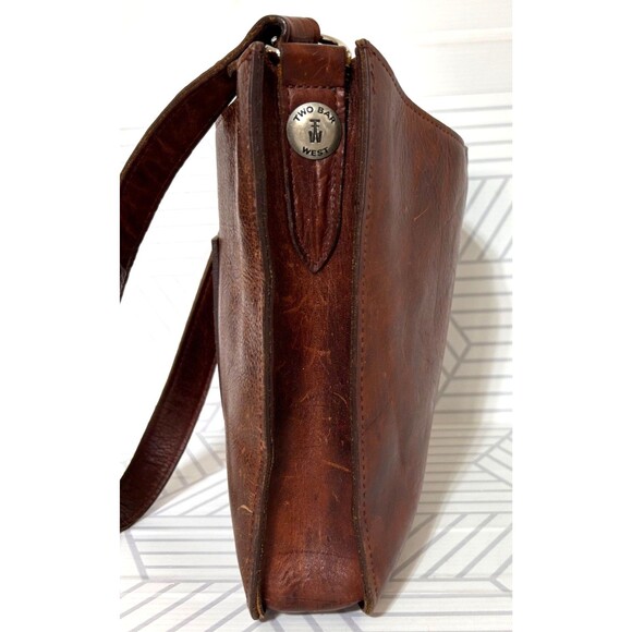 Two Bar West Leather Tooled Embossed Shoulder Bag Handmade Western Vintage - Picture 3 of 16